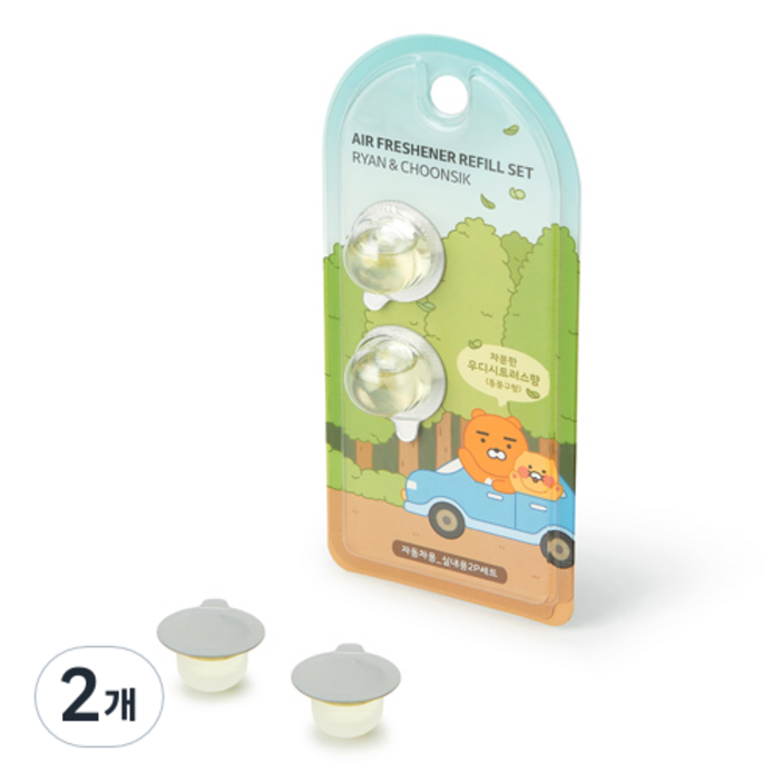 카카오프렌즈 차량용방향제 송풍구형 정품 리필 2개입, 2개, 우디시트러스