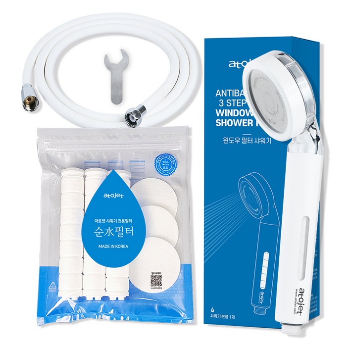 아토젯 윈도우 필터 샤워기 + 헤드필터 3p + 바디필터 3p + 샤워호스 2m, 1세트, 화이트