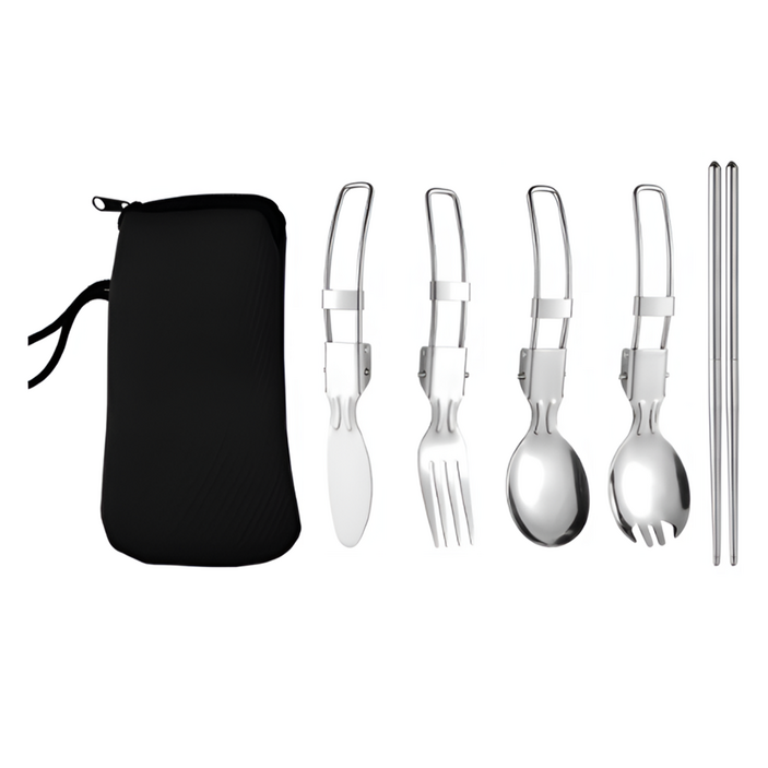 보다모가 야외용 캠핑 올스텐 커트러리 5종 + 파우치 세트, 블랙(파우치), 1세트