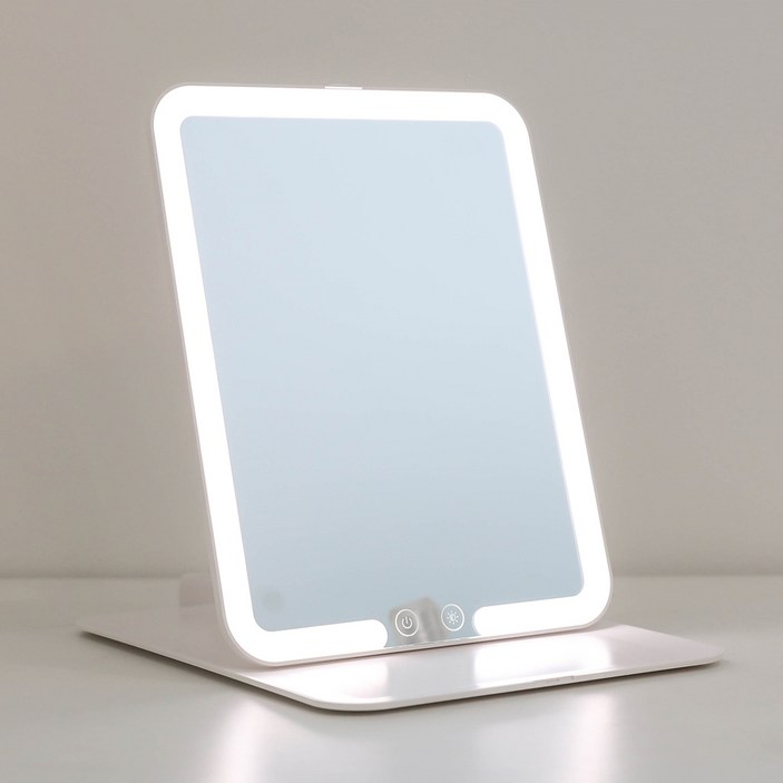 무아스 슬림 폴더블 스퀘어 휴대용 무선 LED 탁상거울, 화이트 무아스 슬림 폴더블 스퀘어 휴대용 무선 LED 탁상거울, 화이트