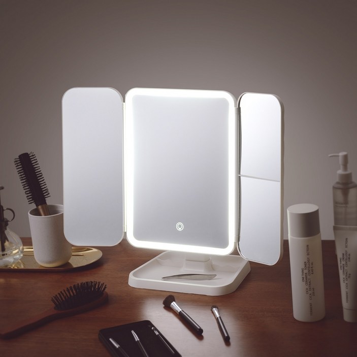led화장거울 나쥬랑 LED 탁상 거울 접이식 화장 접이식 거울 메이크업 무선 조명