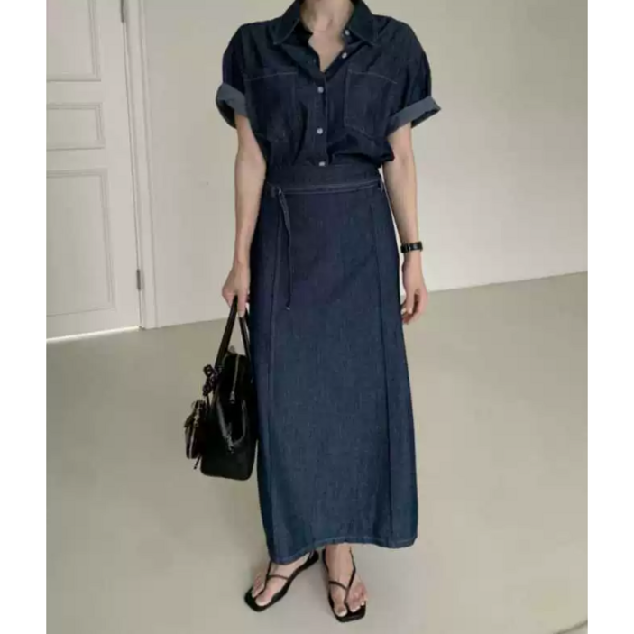 벨로아 데님투피스 스커트 셋업 하객룩 여행룩 투웨이룩