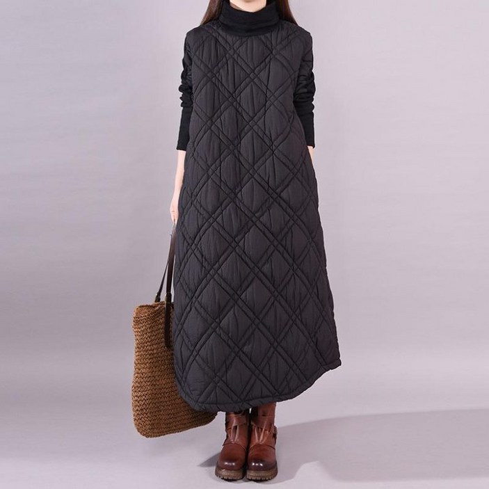 PEROLA 여성 터틀넥 원피스 안감패딩 누빔 2컬러 도톰 겨울 빅사이즈 캐주얼 롱 원피스