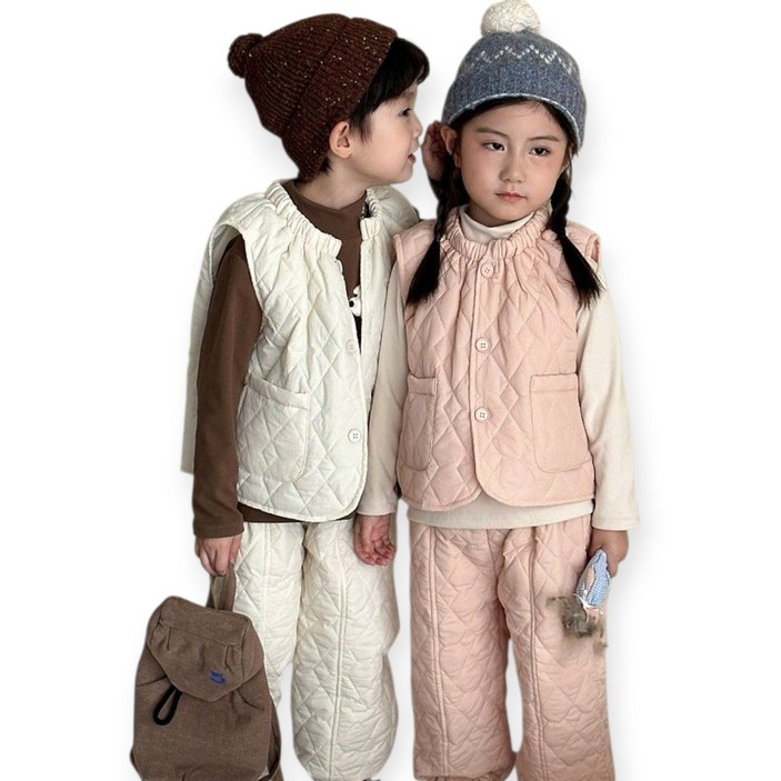 해피팡팡  여아 남아 누빔조끼 바지세트 몽글몽글 누빔 코지세트 여아 상하복 조끼 바지 2종세트 여아 남아 상하복 조끼 바지세트 여아 투피스 남아 상하복