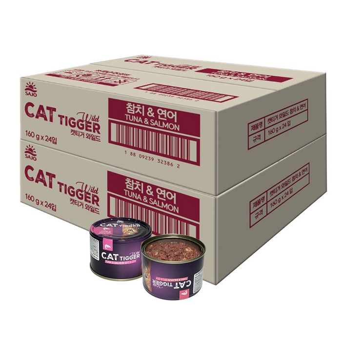 사조 캣티거 와일드 고양이 간식 습식캔 참치&연어, 48개, 160g