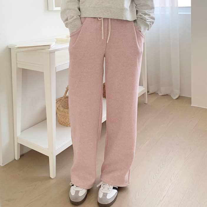 허블리 여성 포근한 안감 기모 와이드 밴딩 팬츠