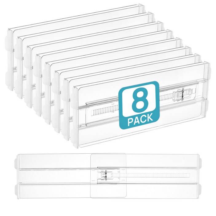 Vtopmart 대용도 서랍장용 정리 조절 칸막이 높은형 플라스틱, 8, 투명