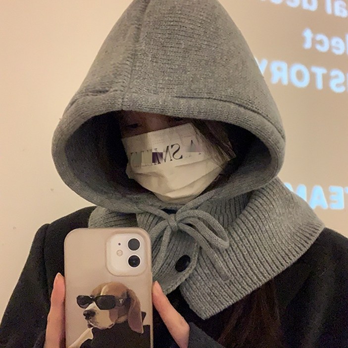 에보멜드 얼굴 작아보이는 모델핏 바라클라바 니트 겨울 최고 후드넥 포근한 고급형 와이드핏