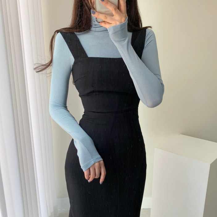 워너비뮤즈  쫀쫀 텐셀 슬림핏 목폴라티 8컬러