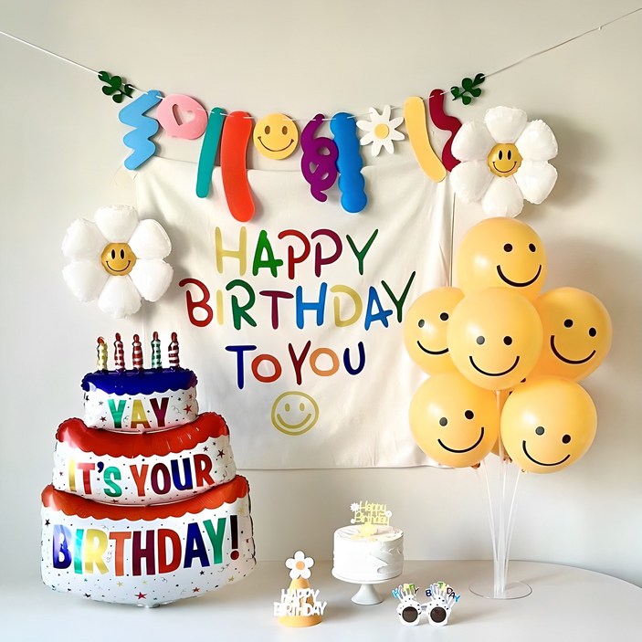 연지마켓 생일 가랜드 현수막 데이지 풍선 파티 용품 세트