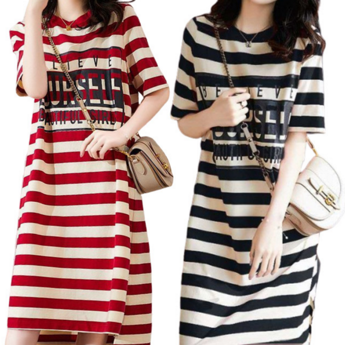 리더스타 여성원피스 블랙+레드 2장 루즈핏 롱티셔츠 롱원피스