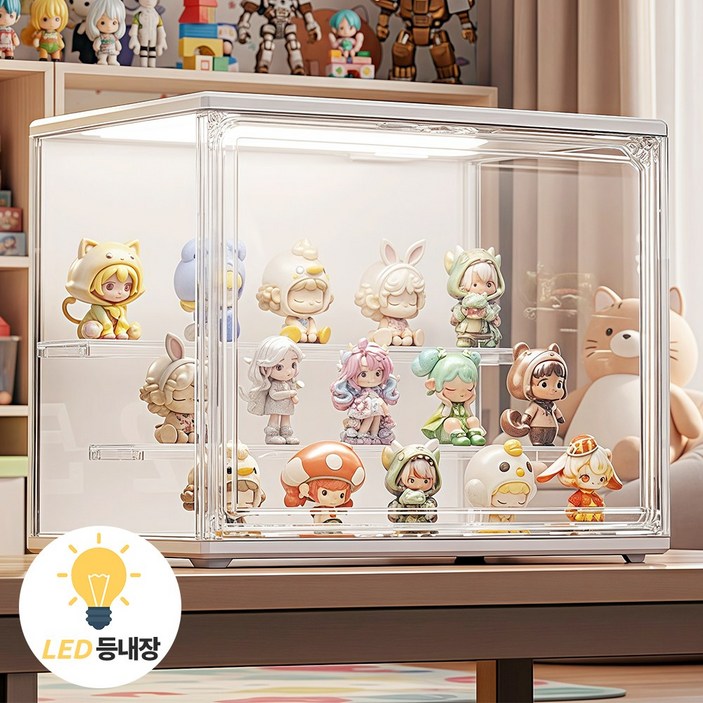 Curious Pony 피규어 장식장 led 투명 아크릴 케이스 탈부착 가능한 계단형 선반