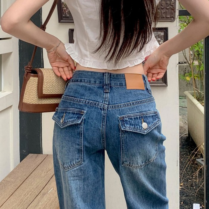 떳다그녀 노블진 로우웨스트 롱와이드 워싱 청바지 데일리 캐주얼룩 스트레이트 트렌디핏 데님팬츠