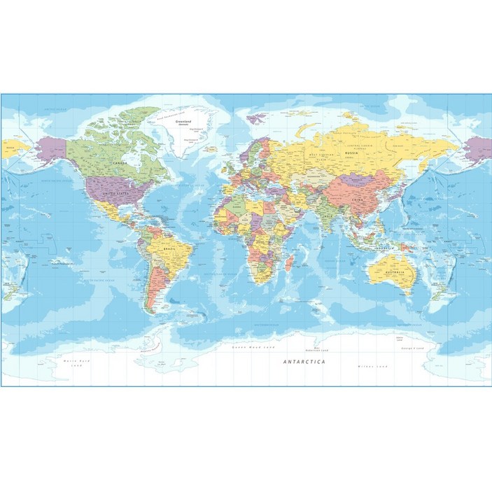 영문 세계지도 인테리어 스티커 교육용 벽지 데코, 100 x 167cm