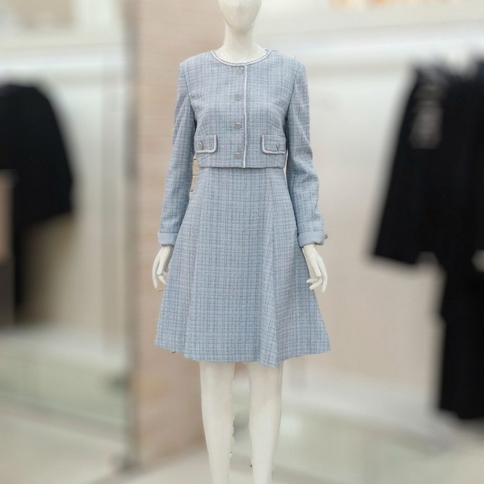 ❲매장정품❳ JJ지고트 결혼식 원피스 단정한 브레이드 디테일 트위드 GNBM0OP90 하객 오피스 룩