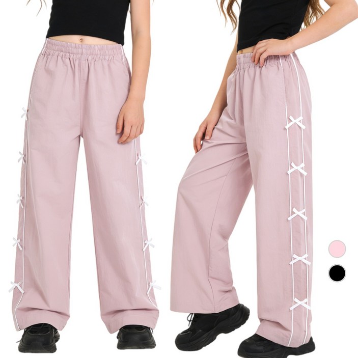 LOlanta 여아 주니어 리본 냉감 조거팬츠 학생 통기성 와이드바지 쿨링 카고 바지