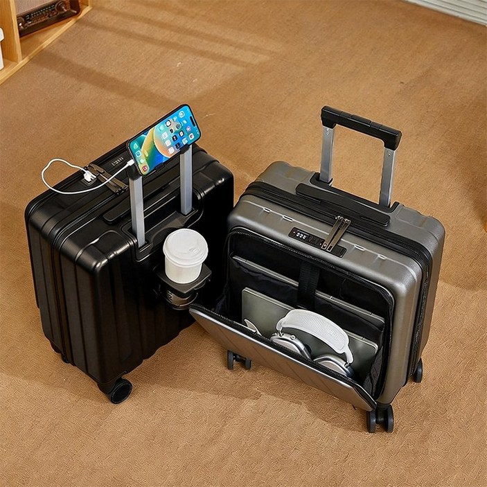 캐리어 기내용 중대형 여행용 컵홀더 USB 충전 포트 노트북 짐 수납 가능 스피너 훨 여행가방 TSA 락 18 인치 기내형 중대형 캐리어