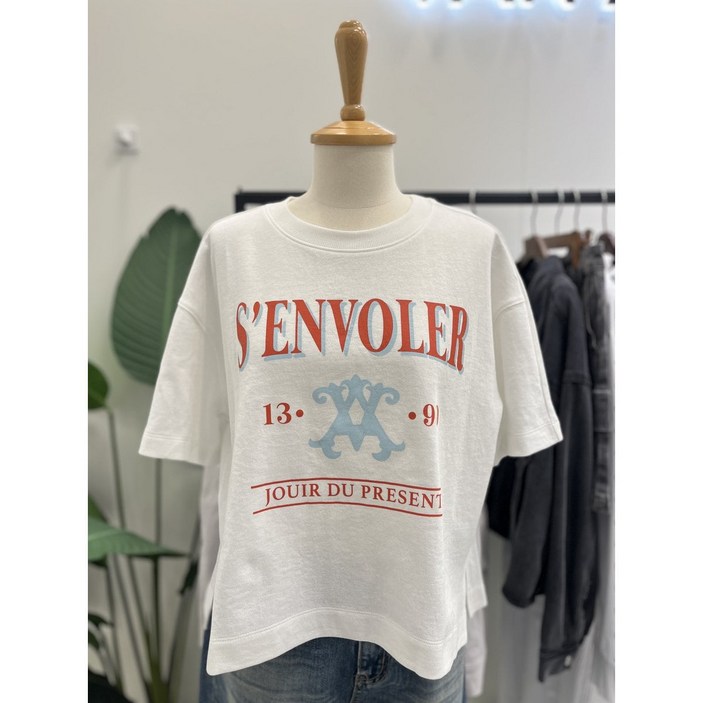 반에이크 여성용 밑트임 반 프린트 티셔츠