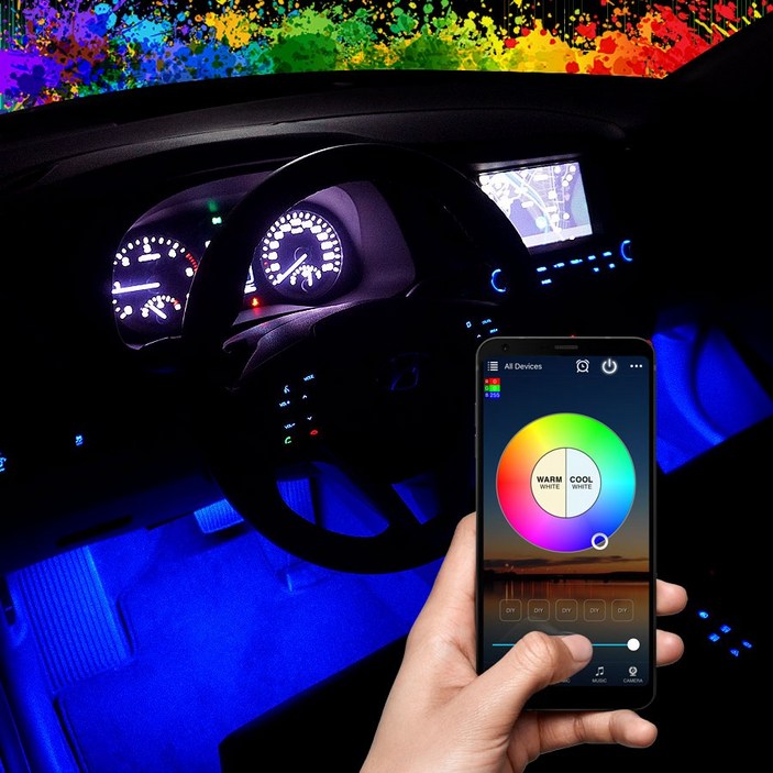 삼항LED [인증제품] 12V용 RGB 무선 블루투스 컨트롤 LED바 풋등 키트 세트 시거잭 간편연결, 단일상품, 1개