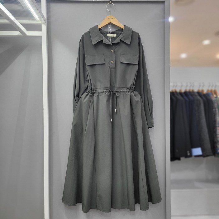 무자크 가슴포켓 스판 카라원피스 P3OP06