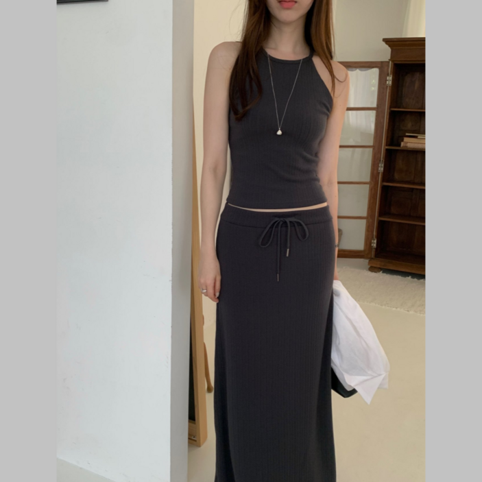 엣지룸 여성스커트 셋업 나시 롱스커트 여름 투피스