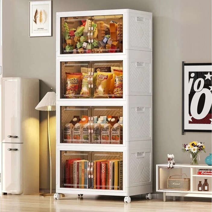 라온프리 프리미엄 대용량 이동식 폴딩 리빙박스, 4개, 화이트