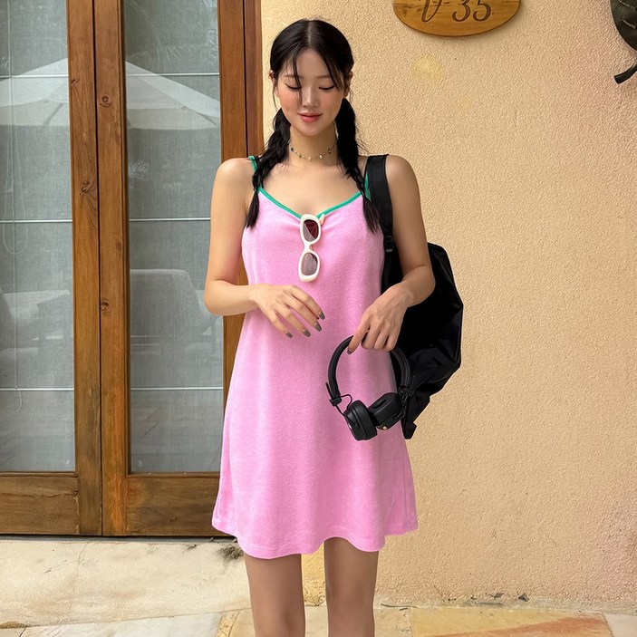 비치팜아이비 테리 미니 원피스 타올 비치 커버업