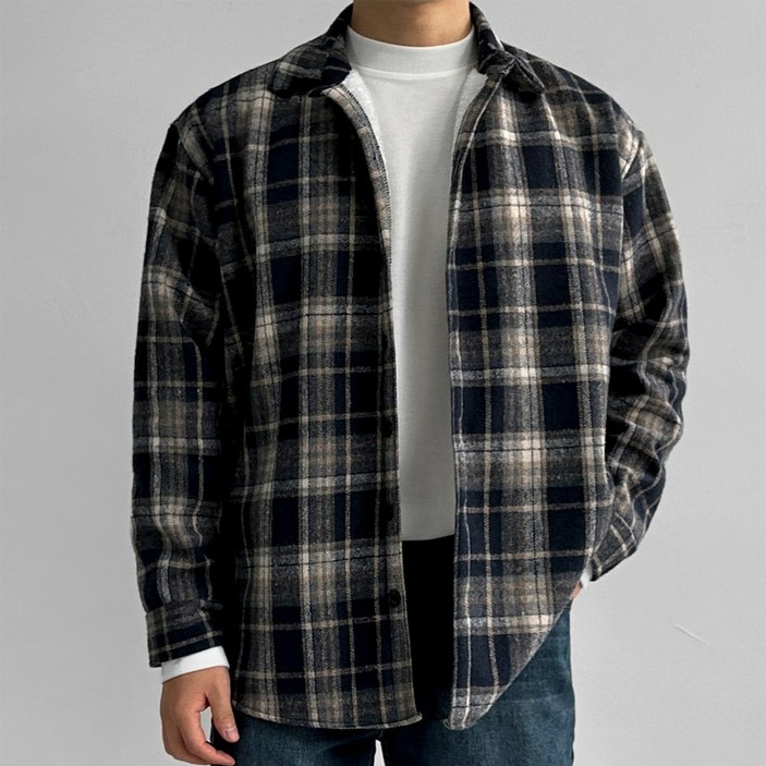 에스미 양털 체크 셔츠 오버핏 남여공용 기모 남방