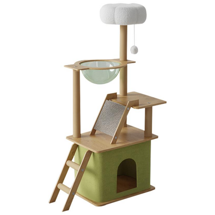 고양이 침대, 매달형 해먹, 스크래쳐, 계단이 일체형인 캣타워,녹색, 1개, Green