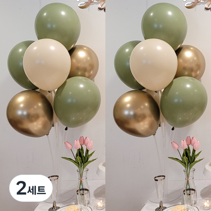 올리브파티 펄풍선 하트 풍선 풍선꽂이 풍선스탠드 2개 생일파티용품 세트, 2세트, 올리브골드