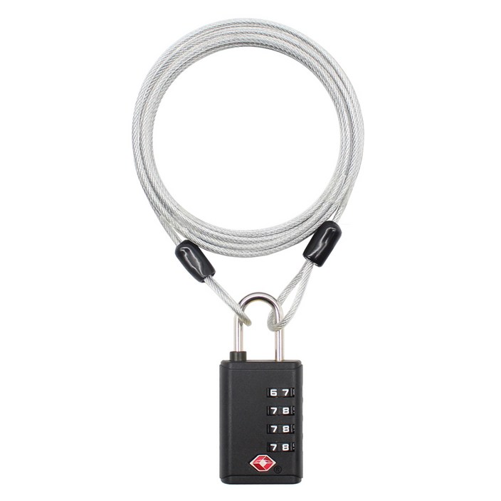 트래블큐브 스테인레스 코팅 케이블 1m  초경량 TSA 4다이얼 자물쇠 세트 블랙