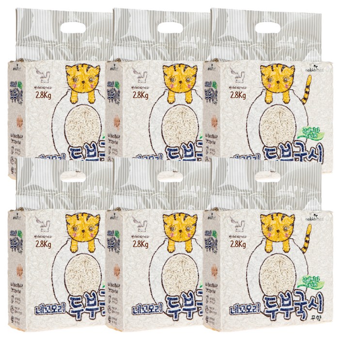 네꼬모리 두부국시 극세입자 고양이 모래, 6L, 2.8kg, 6개, 무향