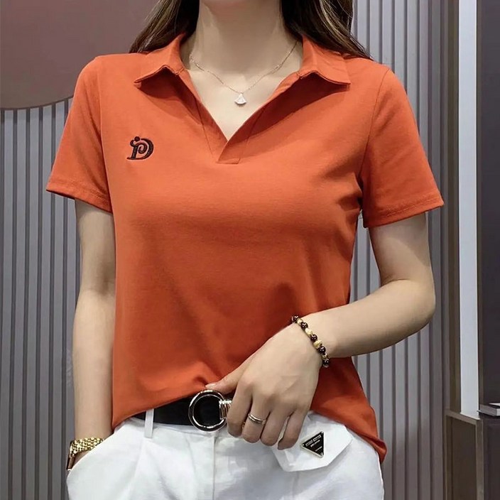 몬드스팟 여성용 피켓 슬림핏 브이넥 카라 반팔 티셔츠 MON20 20230518