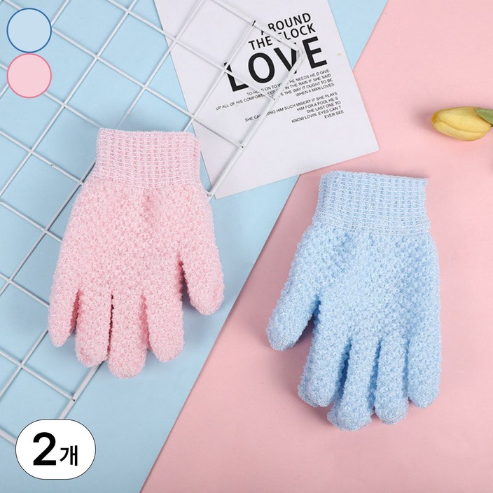 디뷰 부드러운 저자극 샤워 장갑, 2개입, 1세트, 블루핑크