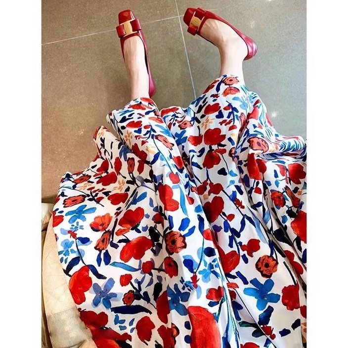 당일 출고 한정 할인 빨간 파란 꽃 봄 여름 요정 분위기 연예인 꽃무늬 스커트