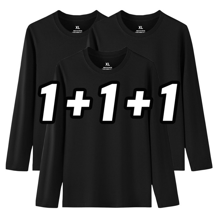 1+1+1 에이커즈 30수 무지 긴팔 티셔츠 기본 라운드 면티 흰티