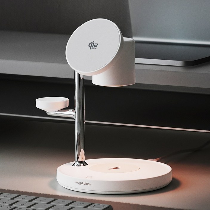 맥앤블랙 트리핏 무선충전기 맥세이프 3in1 멀티 고속 거치대 워치 핸드폰, 1개, 화이트