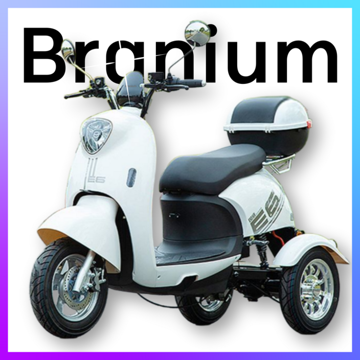 브라늄 힘좋은 듀얼쇼바 삼륜 오토바이 세발 전기 스쿠터 리튬배터리, 화이트, 72V 30A 120km