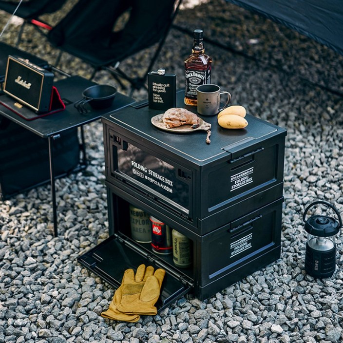 톰엔젤 감성 캠핑 블랙 폴딩박스 수납 테이블 캠핑박스 도어오픈형, 1개