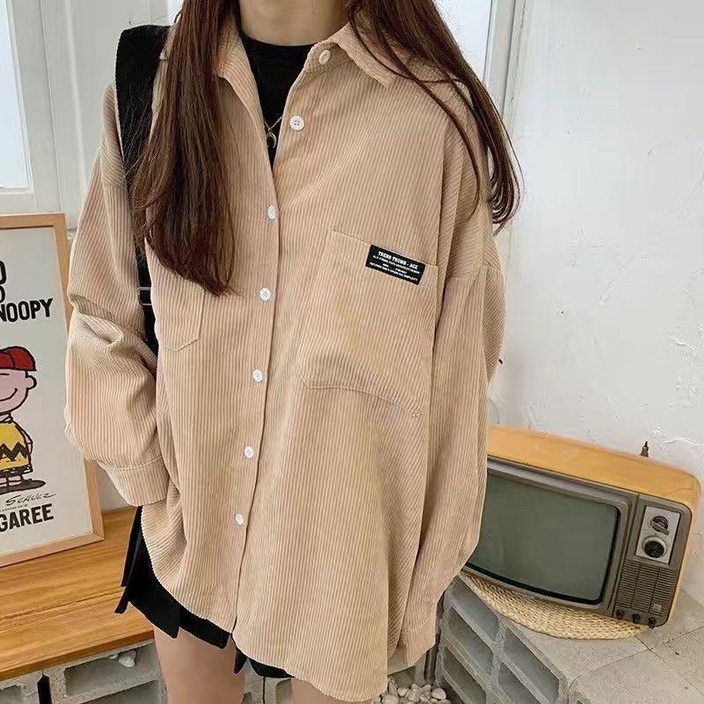 여성 코듀로이 긴팔 루즈핏 셔츠 코트