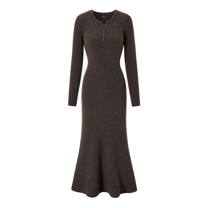 GGPX 반버튼 골지 플레어 니트 롱 원피스 (GPDOW013D)