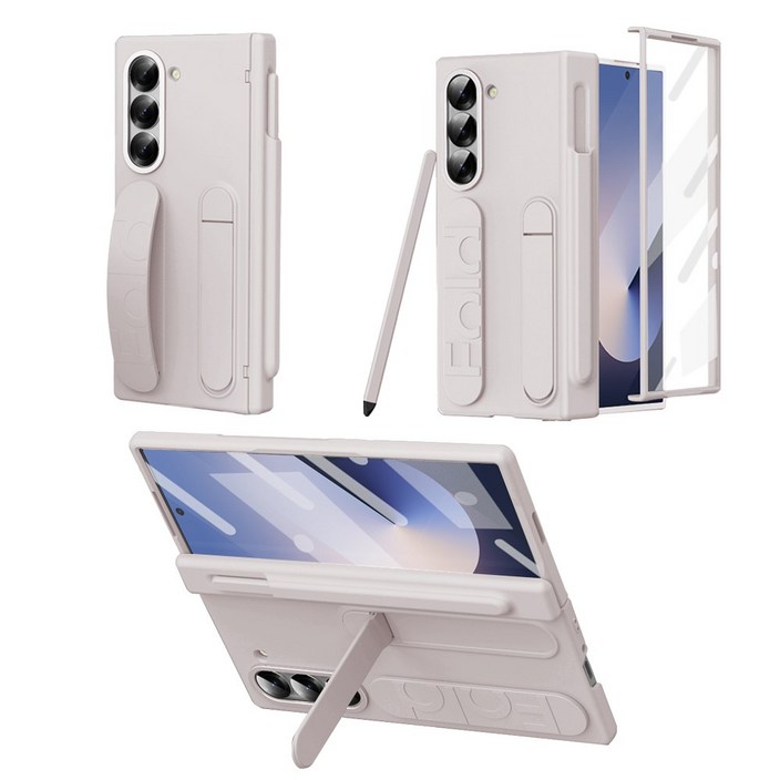 Elvo 갤럭시 Z폴드 7 6 5 호환 힌지보호 케이스 거치대 S펜 핸드 스트랩 풀커버 케이스 일체형 액정보호필름