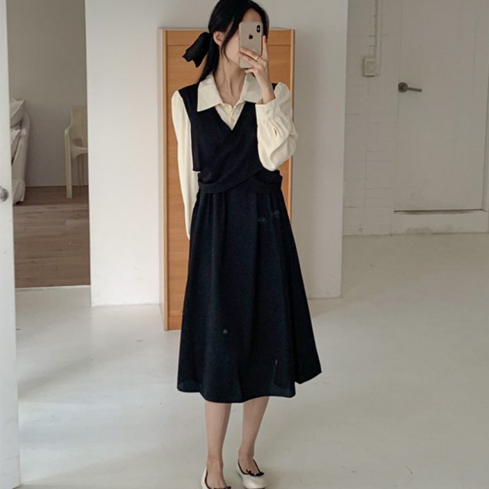 D1039 까데트 빅사이즈 셔츠 레이어드 롱원피스 44110