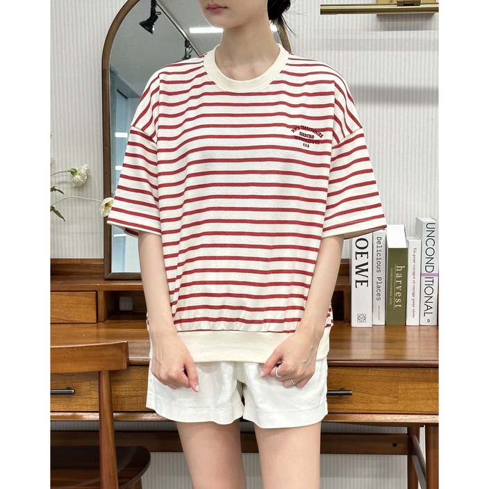 디아즈 여성용 자수 단가라 반팔 맨투맨 여름용