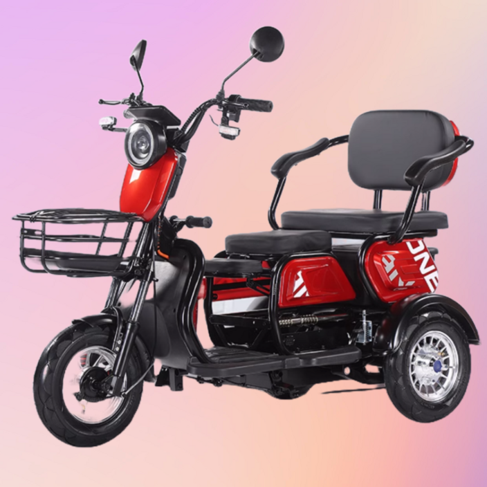 세발 전기 스쿠터 자전거 전동 삼륜 3발 오토바이 브라늄 리튬배터리, 마젠타 레드, 스틸