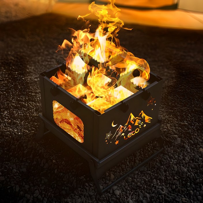 레토 접이식 사각 감성 펀칭 불멍 캠핑 화로대  보관가방 세트 LCPFS05, 1세트