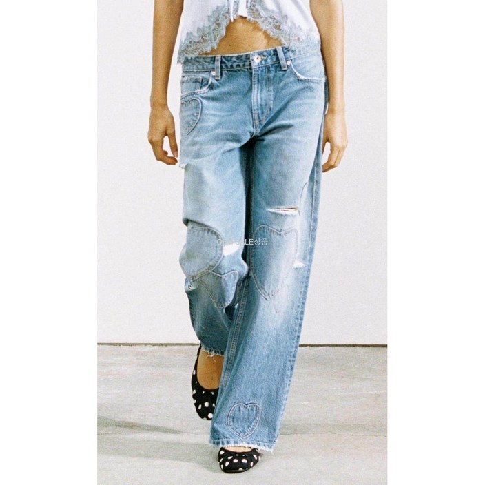 자라 하트 미드라이즈 루즈핏 롤업 청바지 0695012