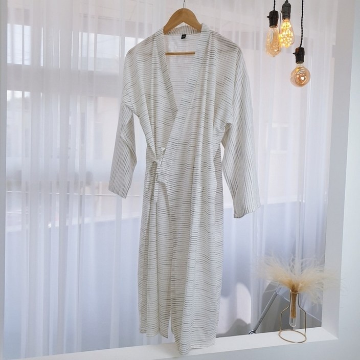 지아트리Jiatree 빅사이즈 순면 린넨 커플 얇은 여름 샤워 목욕 골프 호텔 배스 로브 반신욕 나이트 가운