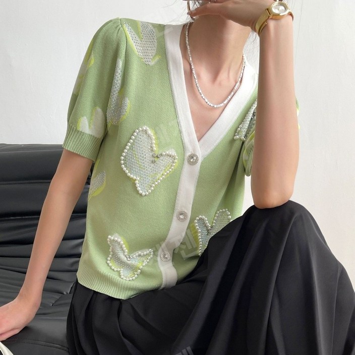 pyt 프영띵 브이넥 반팔 니트 카디건 30대 40대 여성복