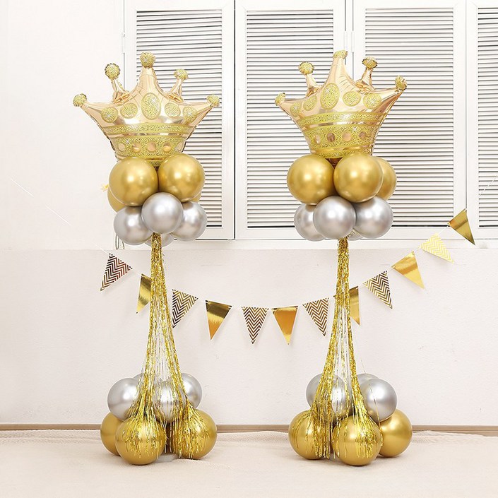 피앤비유니티 DIY 스마일 데이지 대형 풍선 모음, 대형왕관스탠드골드실버, 2개